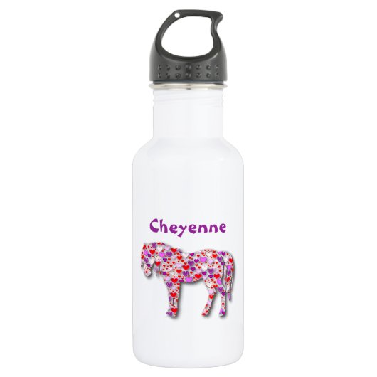 Gepersonaliseerd Hart Paard - Roze Waterfles (Voorkant)