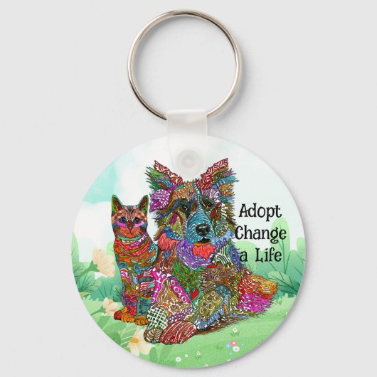 Gepersonaliseerd hond en kat adoptie Sleutelhanger (Voorkant)