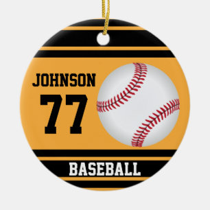 Gepersonaliseerd Honkbal   Goud en Zwarte Keramisch Ornament