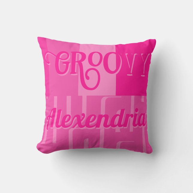 Gepersonaliseerd Hot Pink Retro Pattern Sierkussen (Voorkant)