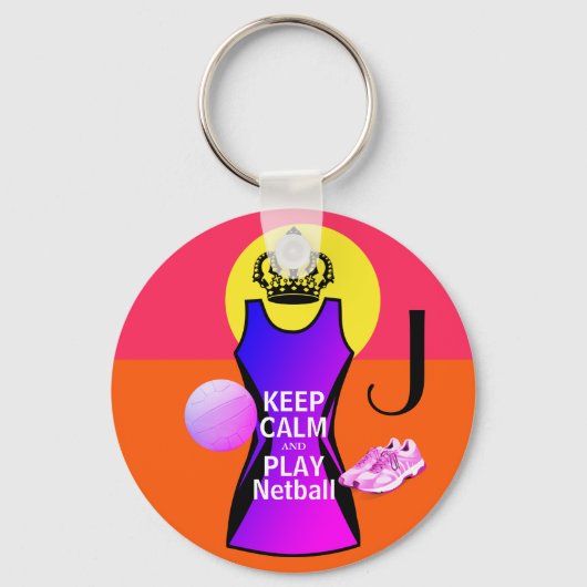Gepersonaliseerd Houd kalm en Speel Netball Sleutelhanger (Voorkant)