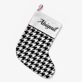Gepersonaliseerd houndstooth Pattern White Black Kleine Kerstsok (Voorkant (Hangend))