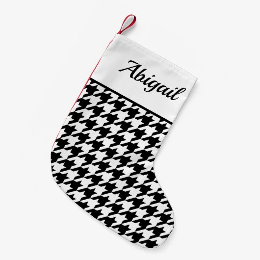 Gepersonaliseerd houndstooth Pattern White Black Kleine Kerstsok (Voorkant (Hangend))