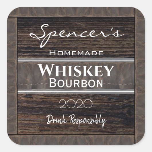 Gepersonaliseerd hout en leder vierkante sticker (Voorkant)