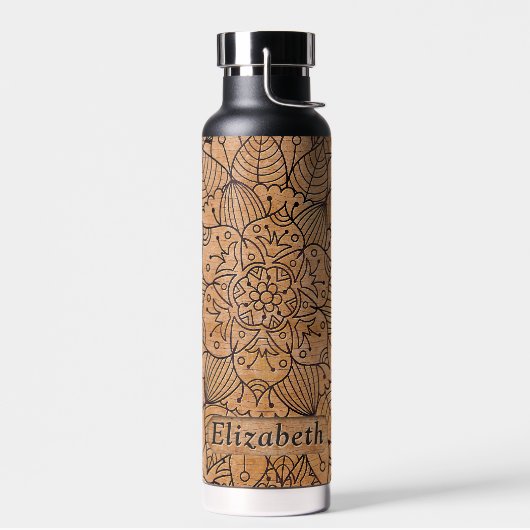 Gepersonaliseerd hout Floral Mandala Waterfles (Links)