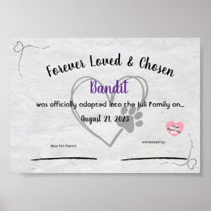 Gepersonaliseerd huisdieradoptiecertificaat poster