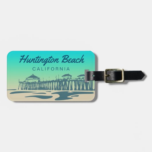 Gepersonaliseerd Huntington Beach Pier Illustratie Bagagelabel (Voorkant horizontaal)