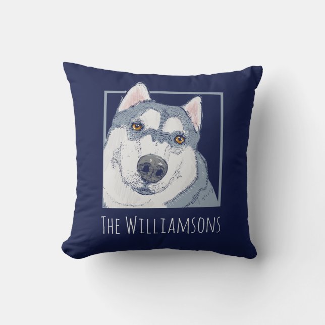 Gepersonaliseerd Husky Blue Kussen (Voorkant)