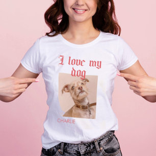 Gepersonaliseerd Ik hou van mijn hond Foto Rood T-shirt
