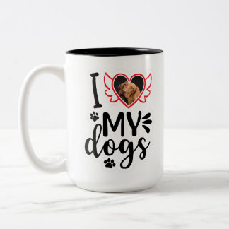 Gepersonaliseerd Ik hou van mijn hond foto T-shirt Tweekleurige Koffiemok