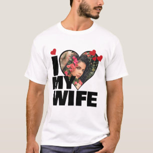 Gepersonaliseerd Ik hou van mijn vrouw hartfoto T-shirt