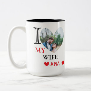 Gepersonaliseerd Ik hou van mijn vrouw hartfoto Tweekleurige Koffiemok