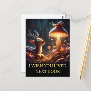Gepersonaliseerd Ik mis je Whimsical Deer Mushroom Briefkaart