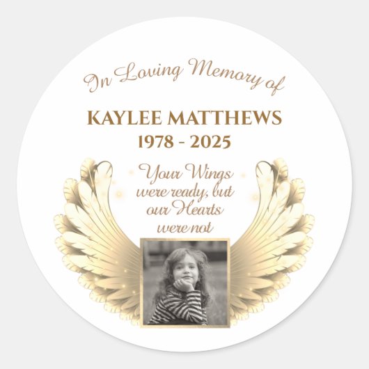 Gepersonaliseerd in Memory Memorial Angel Wings Ph Ronde Sticker (Voorkant)