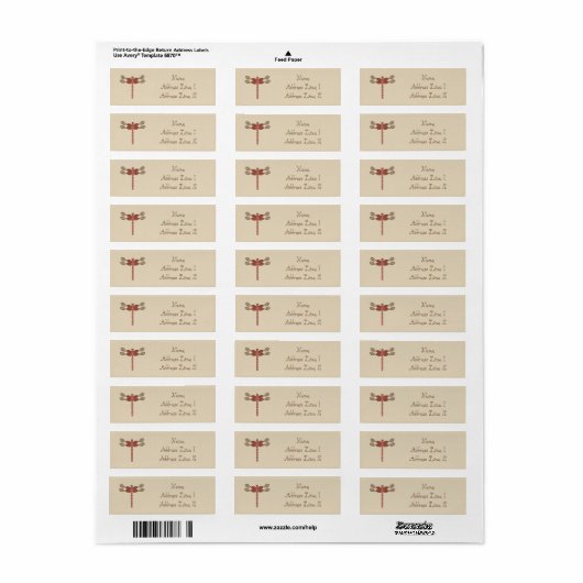 Gepersonaliseerd Infinity Dragonfly rood ontwerp Etiket (Full Sheet)