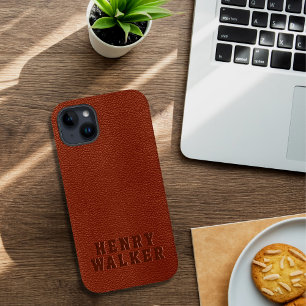 Gepersonaliseerd ingegraveerd bruin Vegan Leather Case-Mate iPhone 14 Plus Hoesje