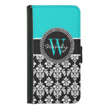 Gepersonaliseerd Initiaal Aqua Black Damaspatroon