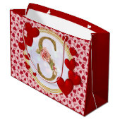 Gepersonaliseerd Initiaal Bloemmonogram en Rode Ha Groot Cadeauzakje (Achterkant Gekanteld)