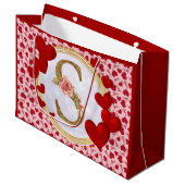 Gepersonaliseerd Initiaal Bloemmonogram en Rode Ha Groot Cadeauzakje (Voorkant Gekanteld)