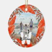 Gepersonaliseerd Initiaal, naam, jaar & rood koraa Keramisch Ornament (Links)