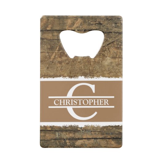 Gepersonaliseerd initiaal: rustige faux-bruin kredietkaart flessenopener (Voorkant)