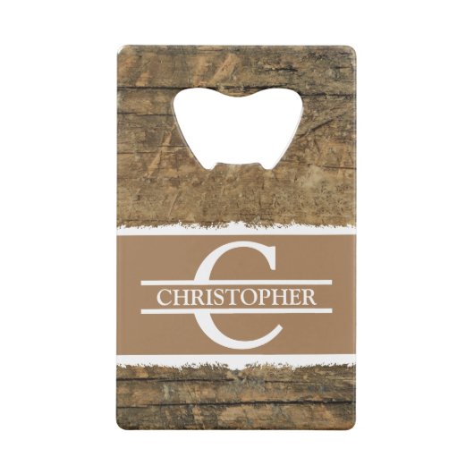 Gepersonaliseerd initiaal: rustige faux-bruin kredietkaart flessenopener (Achterkant)