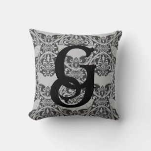 Gepersonaliseerd Initiaal Vampier Bat Damask in Gr Kussen