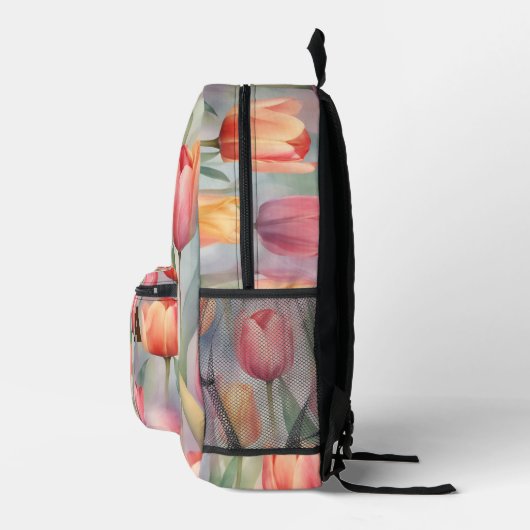 Gepersonaliseerd Initiaal Waterverf Tulp Bloemen T Bedrukte Rugzak (Rechts)