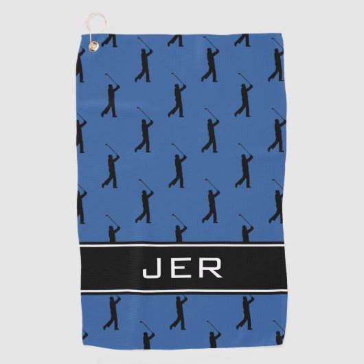 Gepersonaliseerd Initialen Golfer Black Pattern Bl Golfhanddoek (Voorkant)