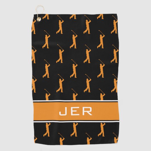 Gepersonaliseerd Initialen Golfer Zwart Patroon Si Golfhanddoek (Voorkant)