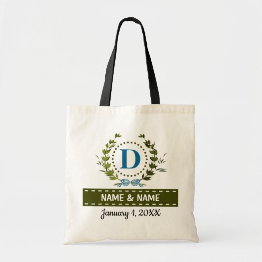 Gepersonaliseerd Ivy Wreath Weddenschap Datum Mono Tote Bag (Voorkant)