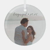 Gepersonaliseerd Jaar Betrokken Paar Kerstscript Glas Ornament (Voorkant)