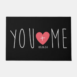 Gepersonaliseerd jij en ik hart met huwelijksdatum deurmat