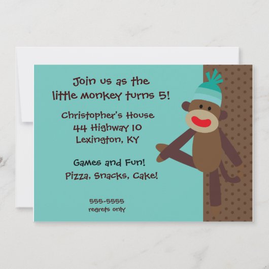Gepersonaliseerd Jongensok Aap 5x7 Uitnodigingen (Achterkant)