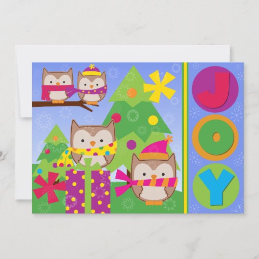 Gepersonaliseerd Joyful Winter Owls Holiday Kaart (Voorkant)