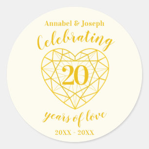 Gepersonaliseerd jubileum 20 jaar gouden diamant ronde sticker