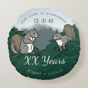 Gepersonaliseerd Jubileum Evergreen Love Eekhoorns Rond Kussen