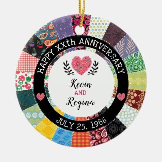 Gepersonaliseerd Jubileum, patchwork Quilt Pattern Keramisch Ornament (Voorkant)