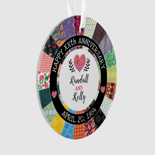 Gepersonaliseerd Jubileum, patchwork Quilt Pattern Ornament (voorkant)