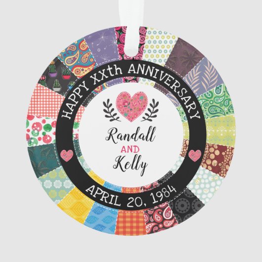 Gepersonaliseerd Jubileum, patchwork Quilt Pattern Ornament (achterkant)