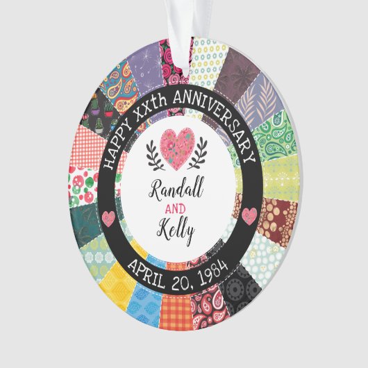 Gepersonaliseerd Jubileum, patchwork Quilt Pattern Ornament (voorkant)