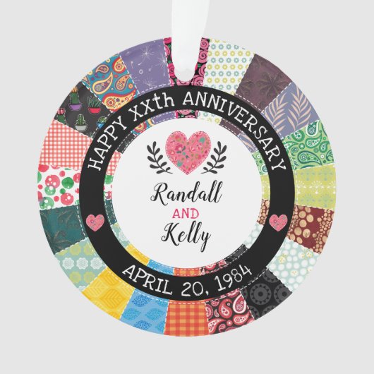 Gepersonaliseerd Jubileum, patchwork Quilt Pattern Ornament (voorkant)