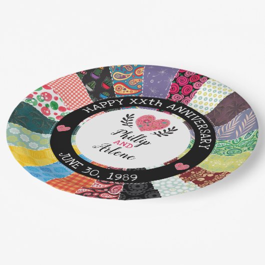 Gepersonaliseerd Jubileum, patchwork Quilt Pattern Papieren Bordje (Gekanteld)