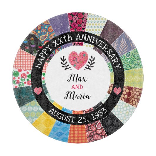 Gepersonaliseerd Jubileum, patchwork Quilt Pattern Snijplank (Voorkant)