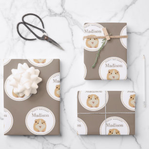 Gepersonaliseerd kaarshamster Pattern Birthday Par Inpakpapier Vel