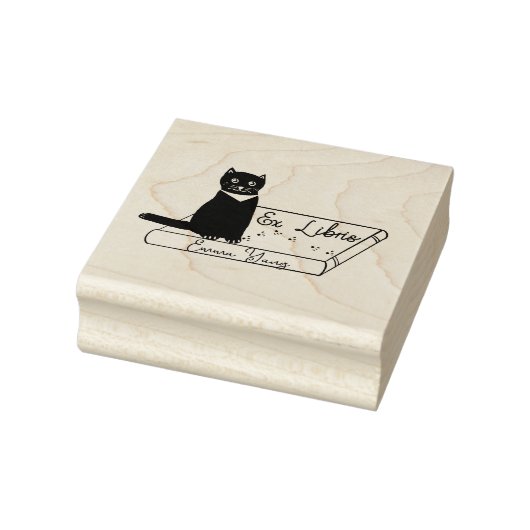 Gepersonaliseerd Kat op boek Ex Libris Wood Art St Rubberstempel (Stempel)