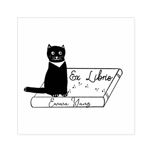 Gepersonaliseerd Kat op boek Ex Libris Wood Art St Rubberstempel (Afrduk)