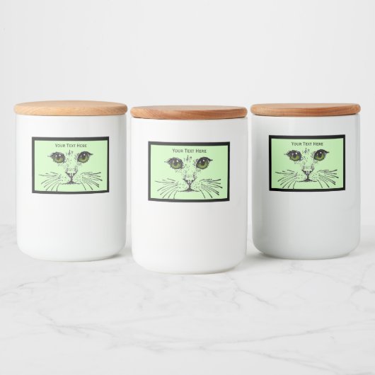 Gepersonaliseerd kattengezicht met  groene ogen voedselcontainer etiket (Flessen)