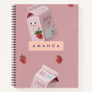 Gepersonaliseerd Kawaii Aardbeienmelkpatroon Notitieboek