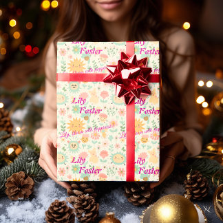 Gepersonaliseerd Kawaii Bloemig Pastel Kleurenpale Cadeaupapier